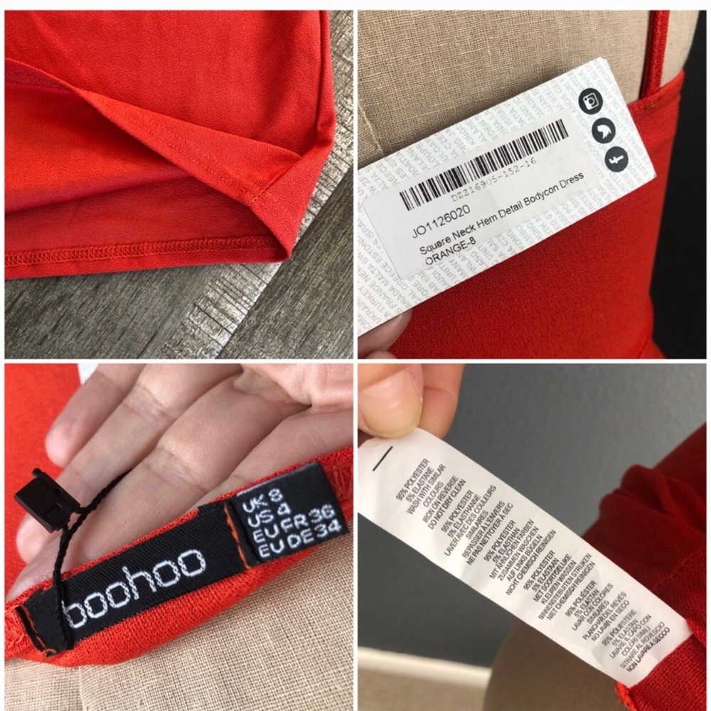 Boohoo Orange V-hem Bodycon Mini Dress NWT - Picture 7 of 8